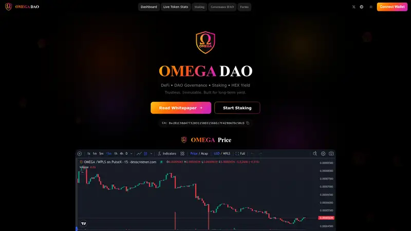 OMEGA DAO Live Token Stats as it looked on 2026-10-19