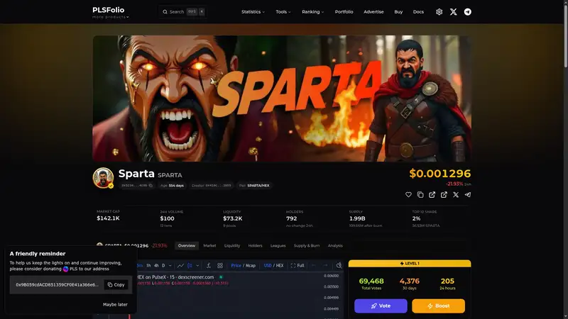 SPARTA Token Page as it looked on 2026-10-19